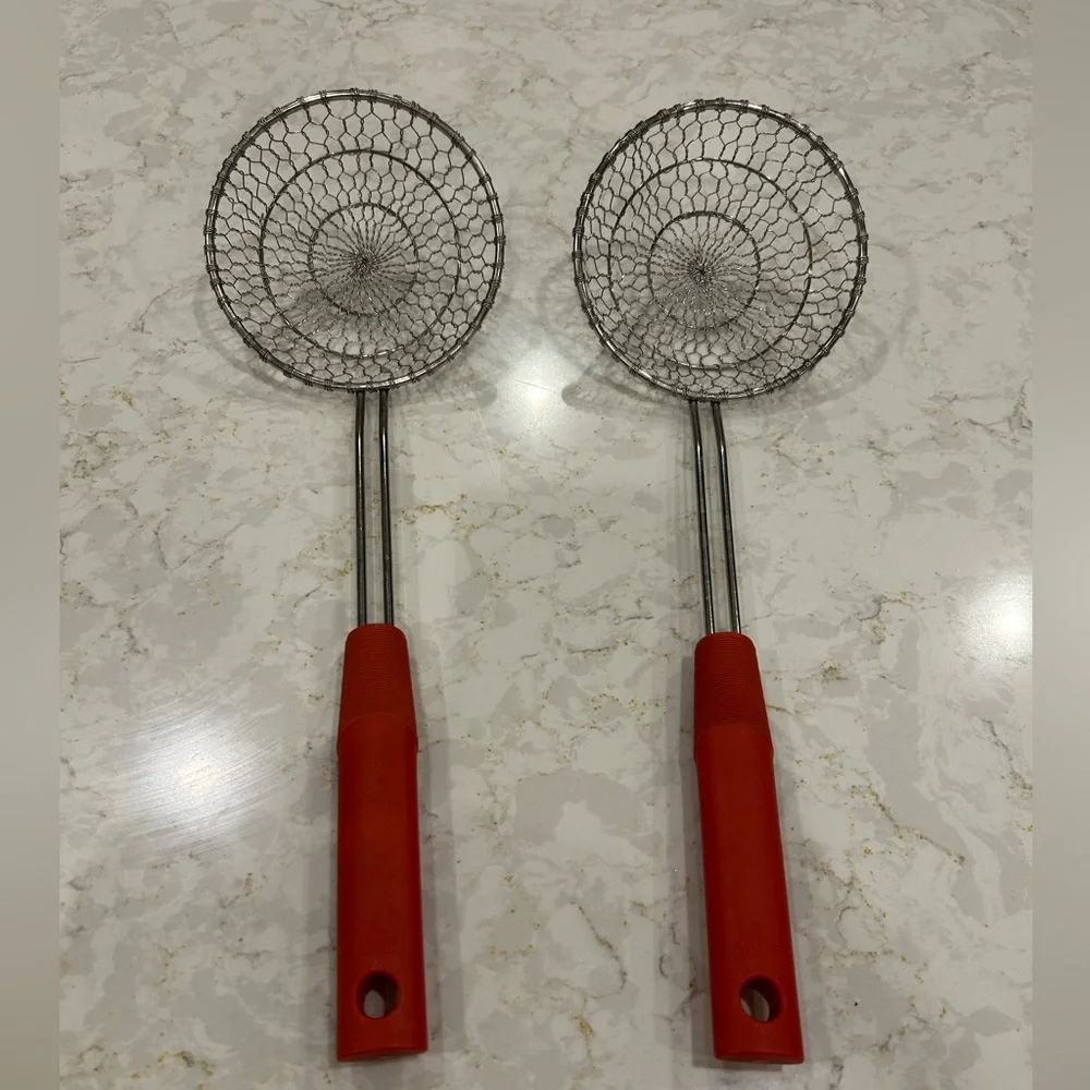 2 Stainless Steel restaurant quality Deep Frying Ladles Professional rust proof